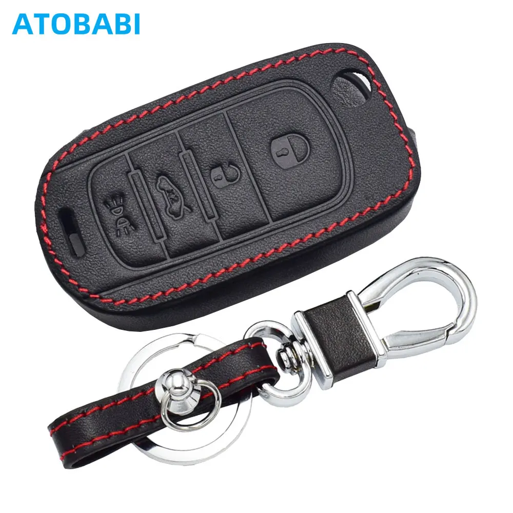 

Leather Car Key Cover Bag For Fiat 500X Pulse Toro Tipo Cronos Argo 2024 Egea 4 Buttons Folding Remote Fobs Shell Protector Case