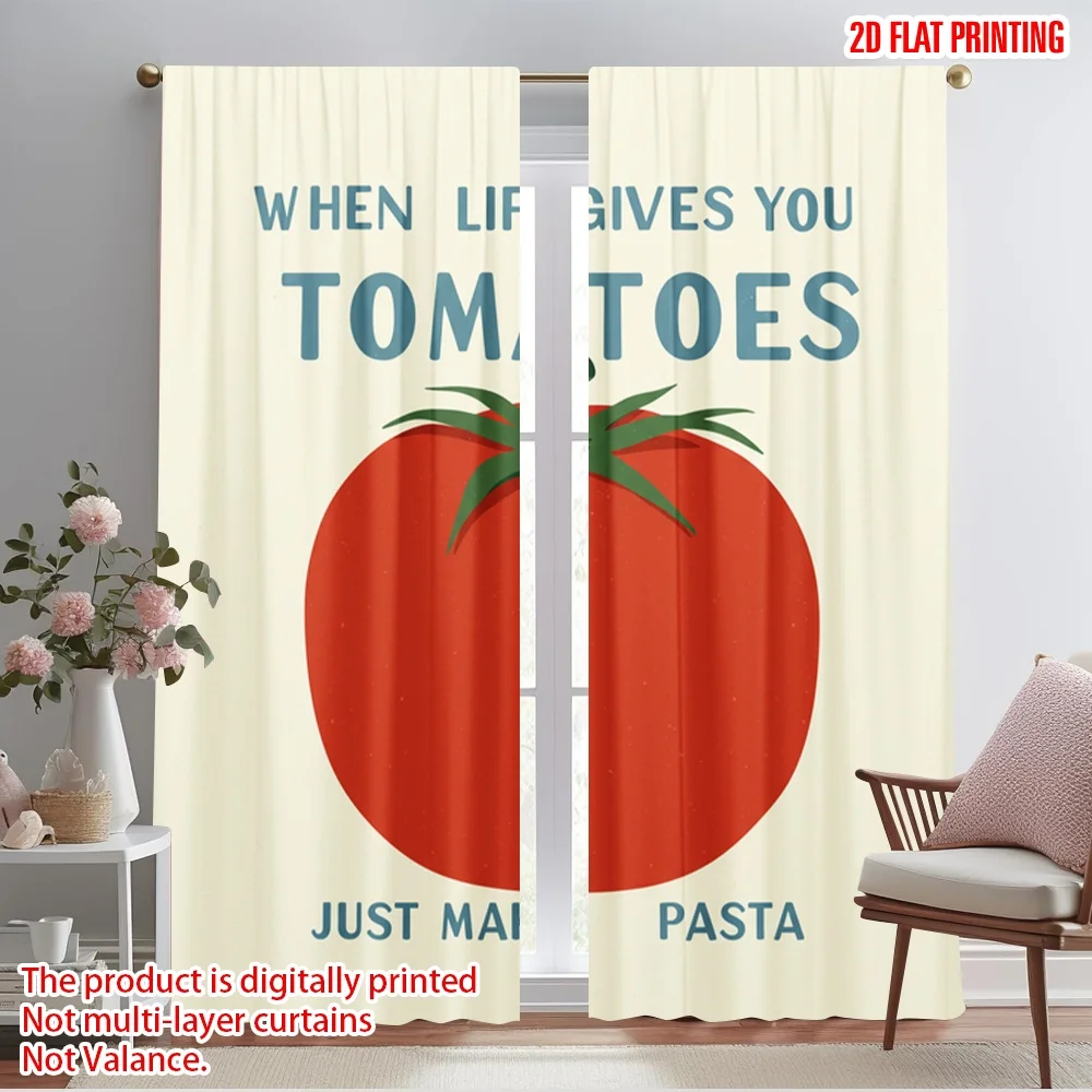 

2pcs 2D flat printing Window Treatment Curtains Tomato Pasta 100% Polyester Without Electricity 0 for Living Room Outdoor Decor