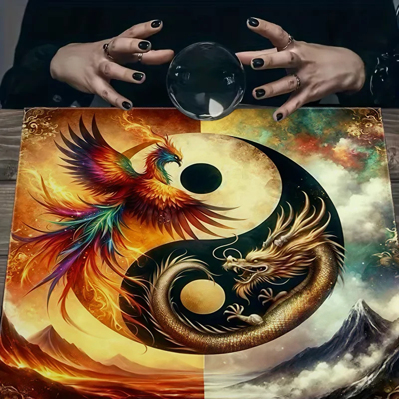 VIKAMA Dragon Phoenix Yin Yang Tarot Altar Cloth Elemental Energy Ritual Cloth Witchcraft Divination Pad Tarot Reading Cloth