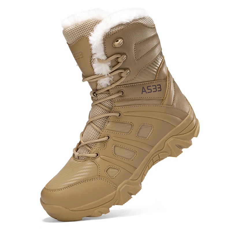 Men's High-top Insulated Tactical Boots, Outdoor Durable Non-slip Insulated Snow Boots, Hiking Boots, Winter Desert Training Boo