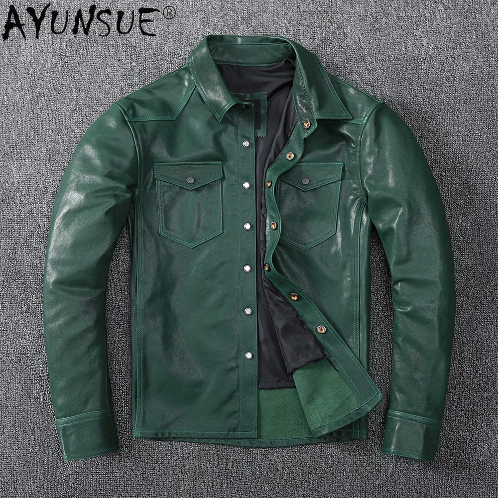 

Men's AYUNSUE Sheepskin Coat 100% Genuine Leather Jacket Men Spring Autumn Korean Plus Size Chaqueta Cuero Hombre 2027 KJ5106