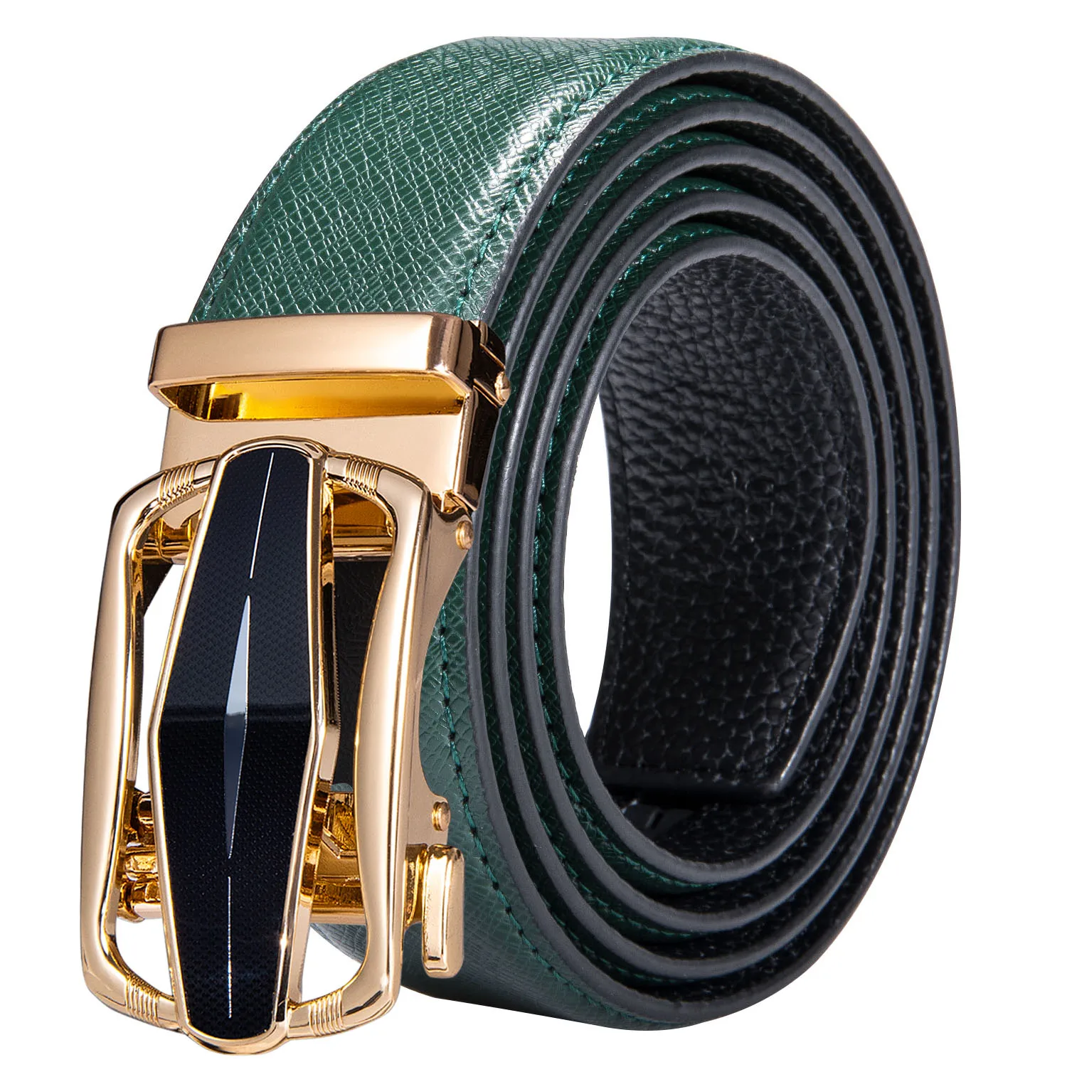 High Quality Green Faux Leather Belts For Men Metal Automatic Buckle Men's Belt Luxury Famous Brand Waist Strap DiBanGu