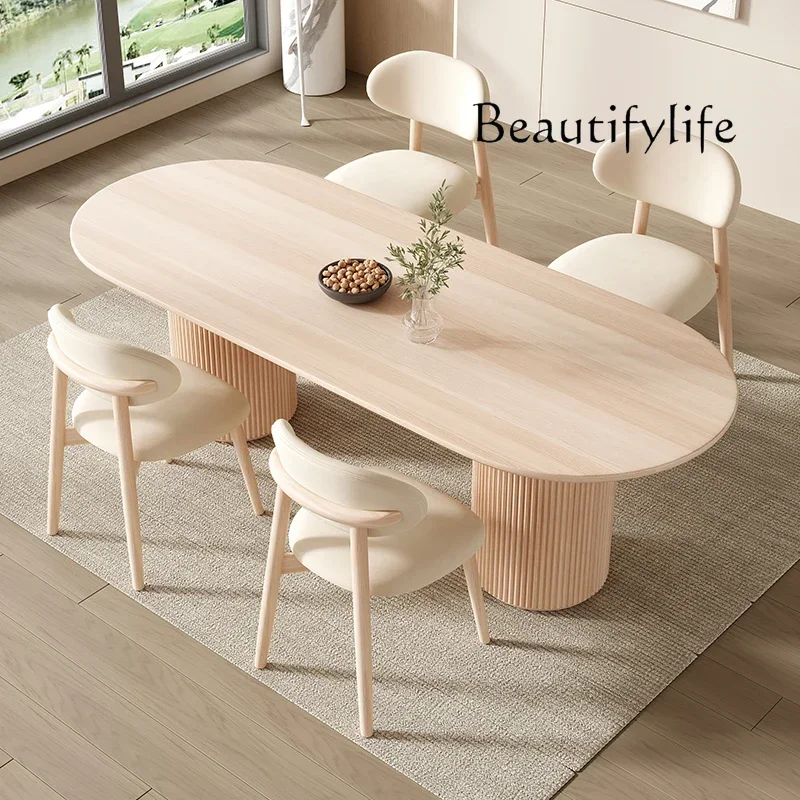 N36 BJ Oval Nordic Solid Wood Home Dining Table And Chairs Minimalist Desk Conference Table Workbench