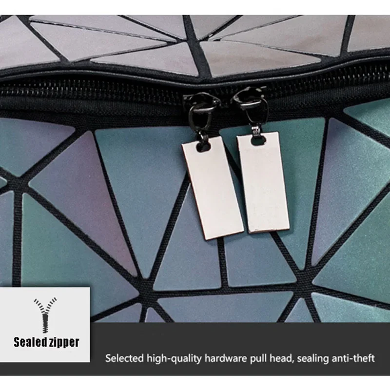 Luminous Women Geometric Backpack 14 inch Laptop Backpacks Student School Bags Holographic Geometry Travel Bagpack Bag Mochila