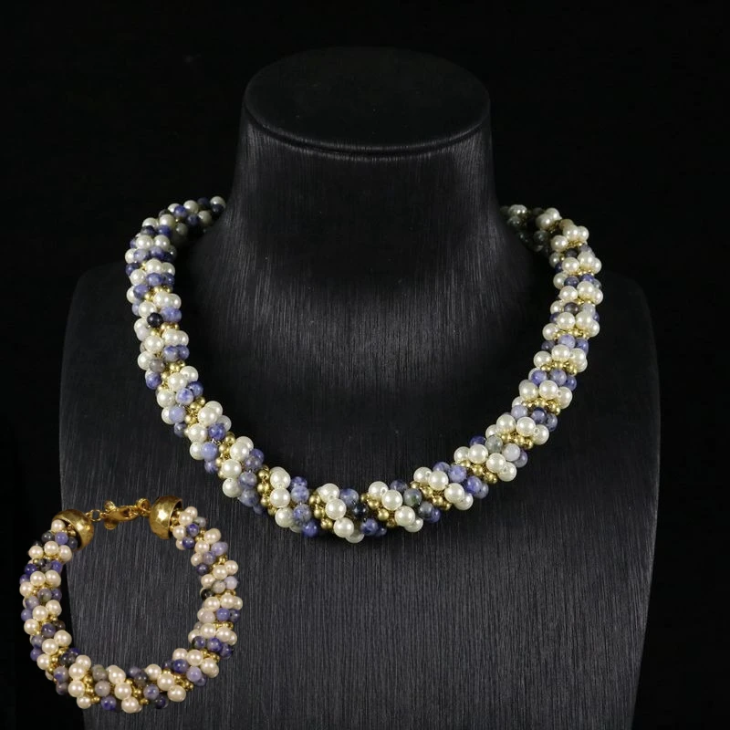 

American Retro, Simple Copper Chain, A4 Stone, Glass and Pearl, Versatile and Elegant Necklace Bracelet Set, Luxury Jewelry Sets