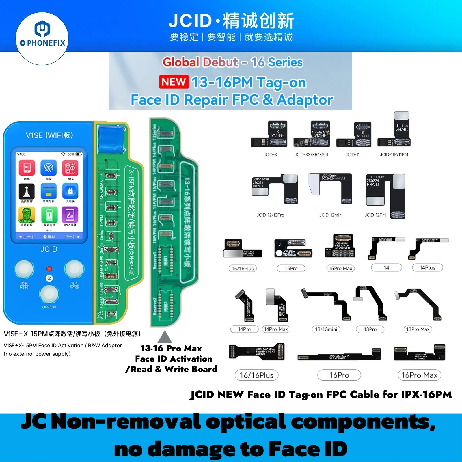 JC V1SE Wifi Programmer Non-removal Face ID Repair FPC Flex for iPhone X-13 15 16Pro Max Face ID True Tone Battery Camera Repair