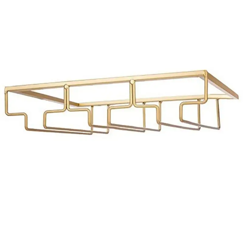 A60P 3 Rows Wine Glass Rack Under Cabinet Stemware Holder Iron Wine Glass Organizer Glasses Storage Hanger for Bar Kitchen