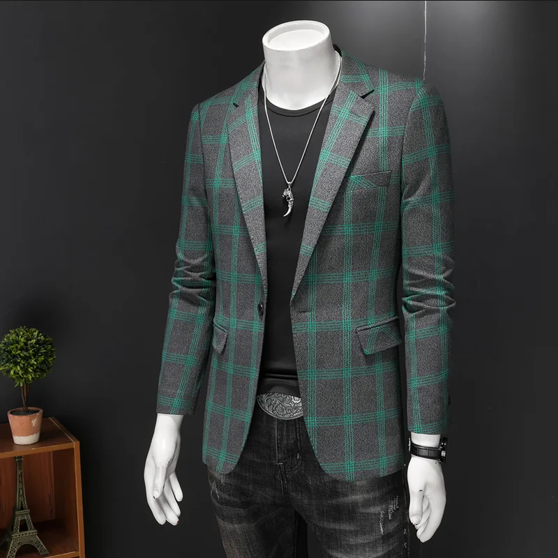 

New Men Business Casual Striped Suit Single Button Lapel Jacket British Gentlemen's Wedding Party Dress Blazers