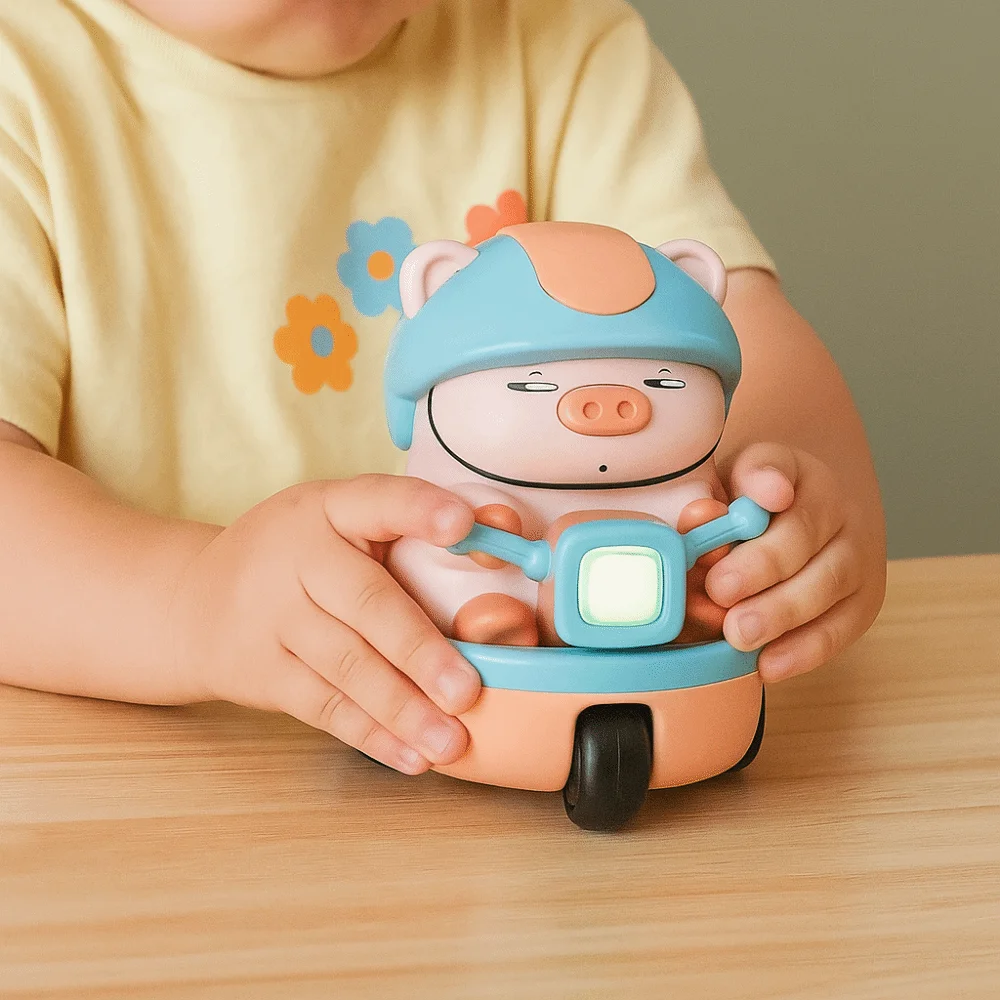 Plastic Pig Stunt Three-wheeled Car Sound And Light Interactive Animal Piggy Electric Car Rotating Craft Decor