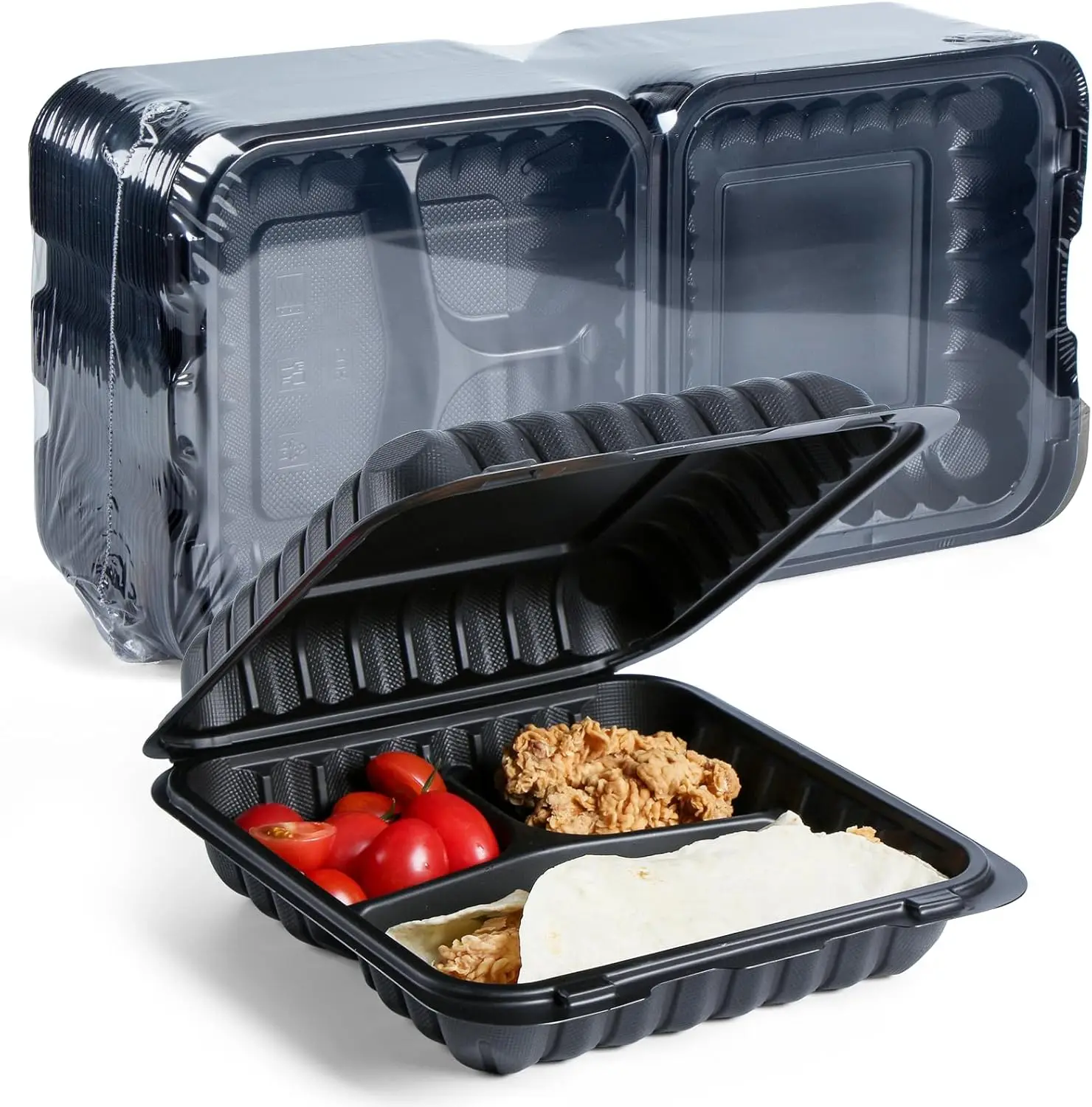 

55 Pack 8x8 34 oz BPA Free Plastic Food Containers | Microwave Safe Reusable Disposable Clamshell Takeout Lunch Box