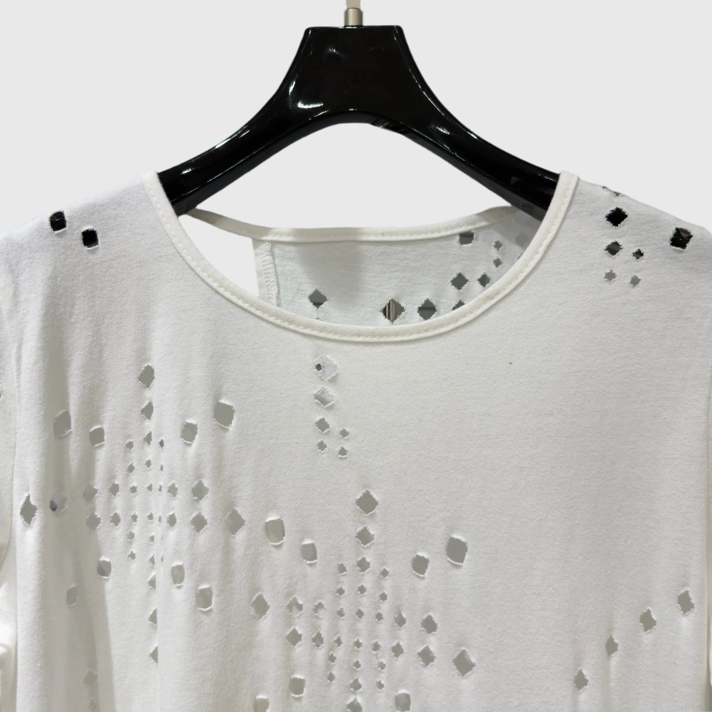 Hollow-Out Crochet Slimming Top for Women with Back Splice Design T-Shirt