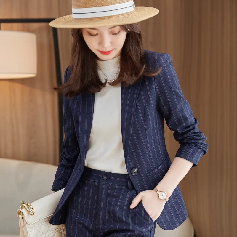 Women's Black Striped Suit Jacket2024Spring and Autumn Leisure All-Matching Graceful High-Grade Slim-Fit Small Suit Women's Top