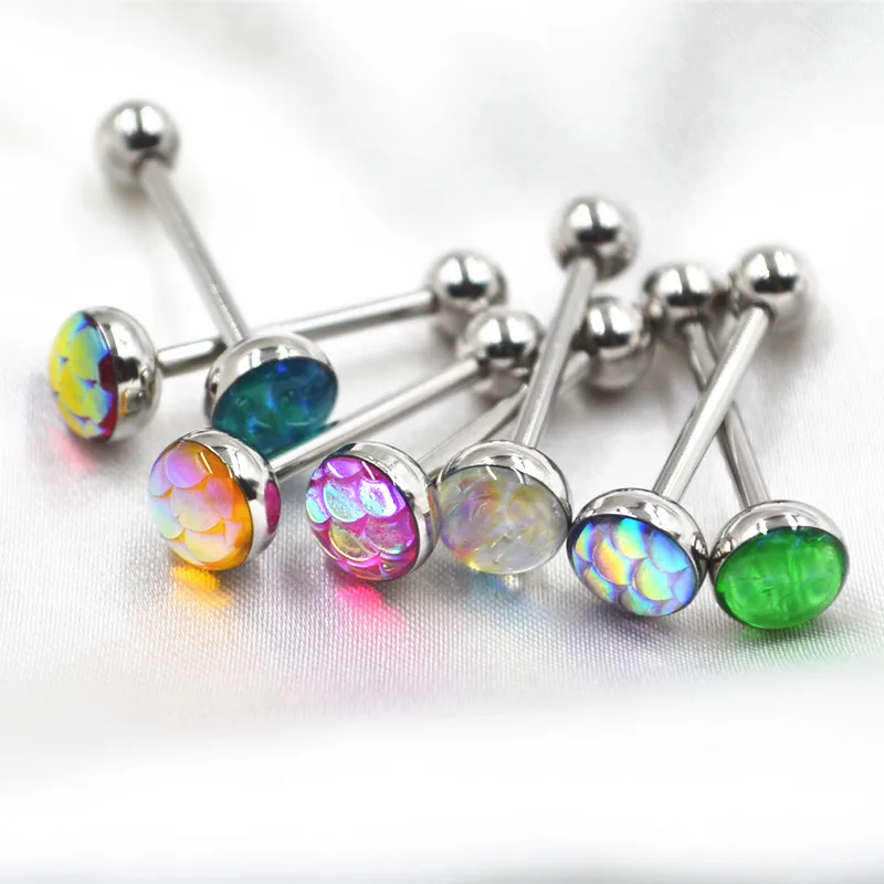 

50pcs/Lot Surgical Steel Tongue Ring Bar Nipple Straight Barbells Candy Color Body Piercing Jewelry 1.6X16X5/7MM NEW