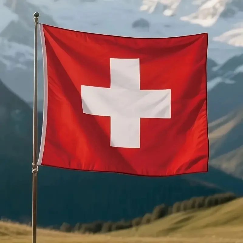 2D FLAT 1pc Square Swiss National Flag, Red Field with Centered White Equilateral Swiss Cross, Polyester Fabric, Indoor Outdoor