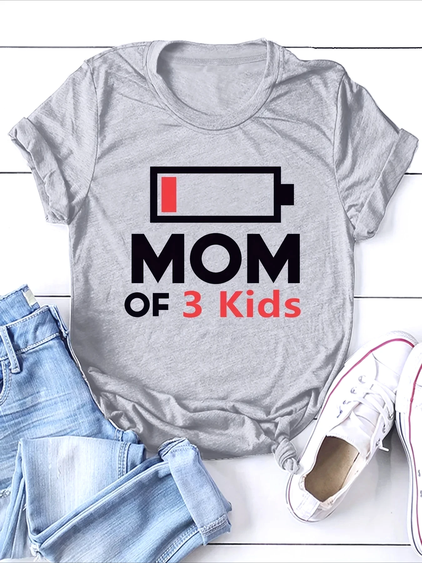 MOM OF 3 KIDS Graphic Print T-Shirt Cartoon Short Sleeve Crew Neck Shirt Casual Every Day Tops Trendy Women's Summer Clothing