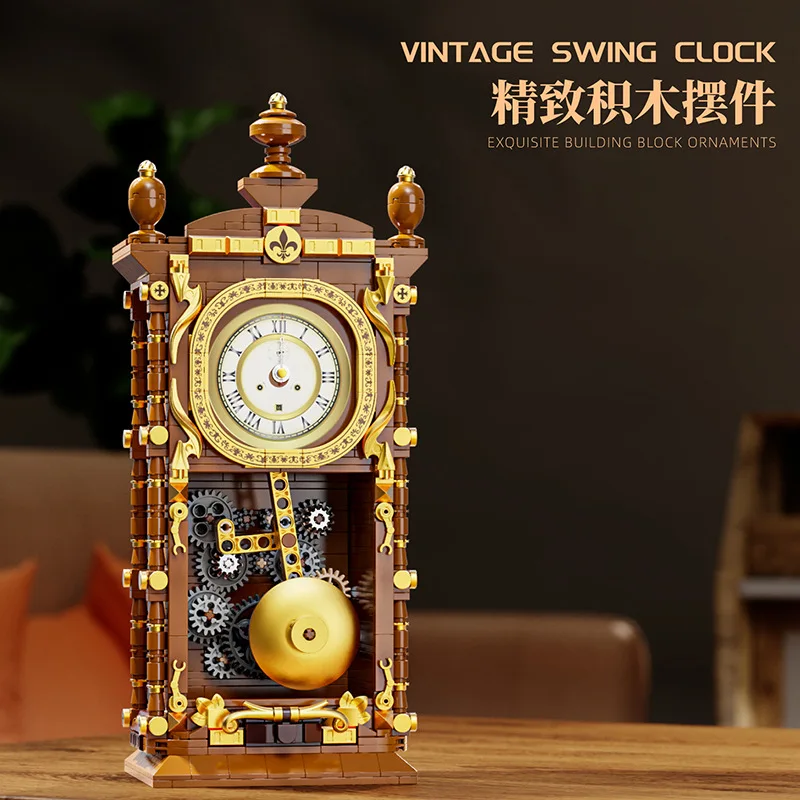 레트로 기계식 진자 시계 빌딩 블록 - 751개 3D 모델 키트 (성인용), 독특한 홈 데코 선물 아이디어