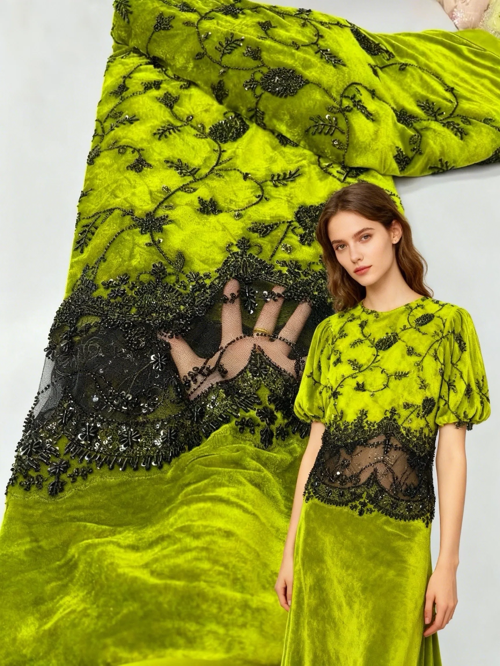 

Зеленый африканский жених, 5 ярдов, вышитая бархатная тюль, кружевная ткань, 2026 французский материал с блестками, нигерийский материал для шитья свадебной вечеринки