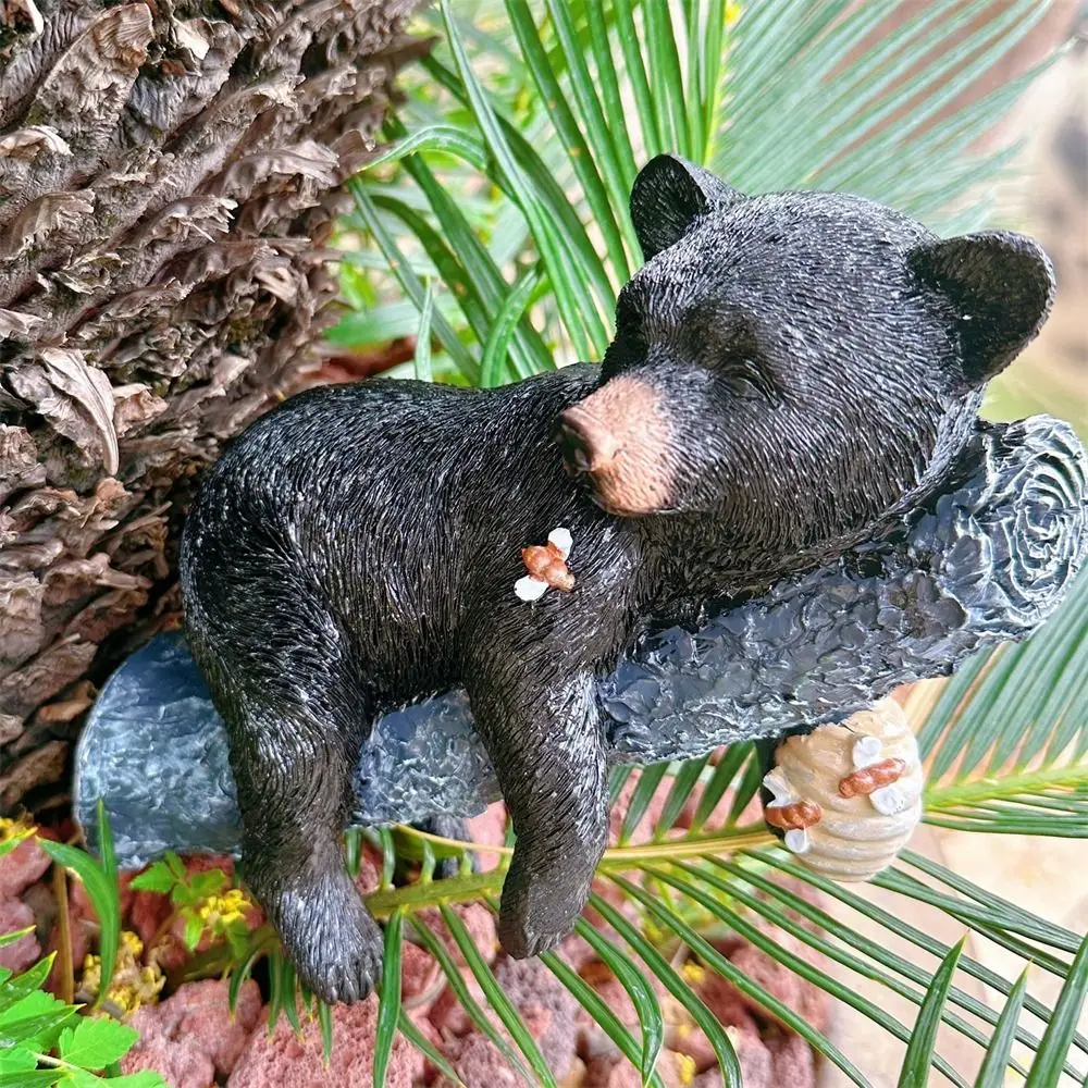 Creative Black Bear Hugging Tree Garden Ornament Wall Hanging Resin Craft Statue Patio Waterproof Figurine for Indoor Outdoor