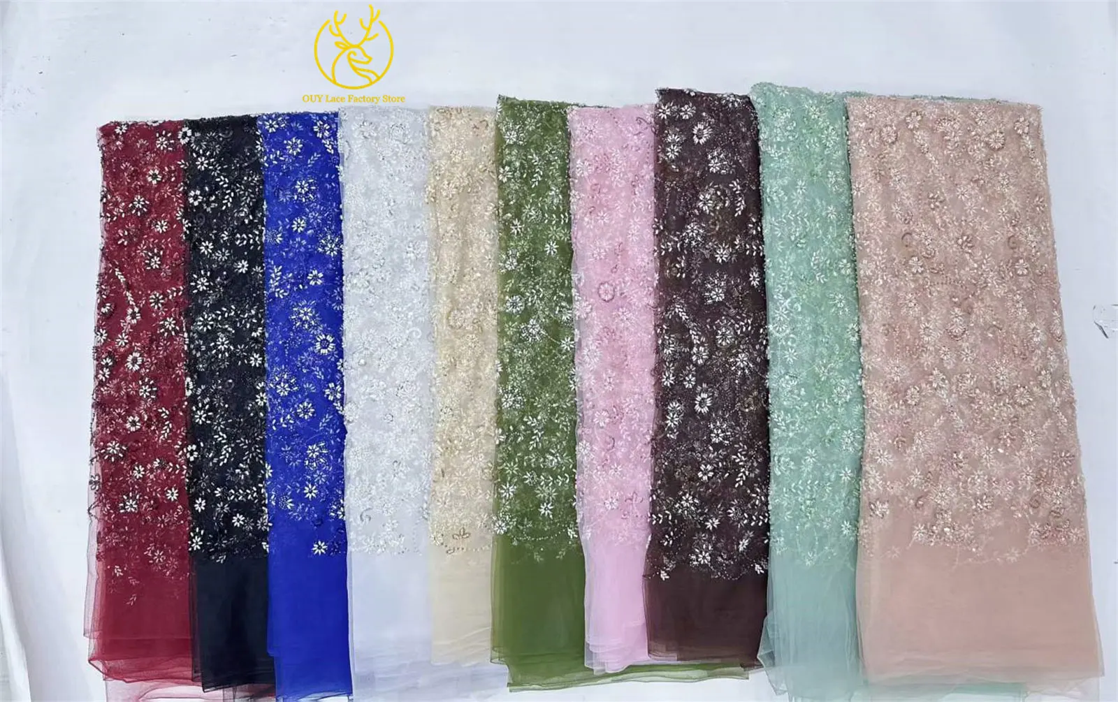 Königsblauer luxuriöser handgefertigter Perlen-Spitzenstoff, 5 Yards, hochwertiger französischer Tüll-Pailletten-Spitzenstoff für Party- und Hochzeitskleider – Detail 3