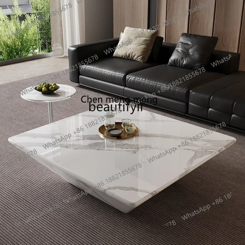 

32Marble square suspension advanced sense living room square household fish belly white coffee table
