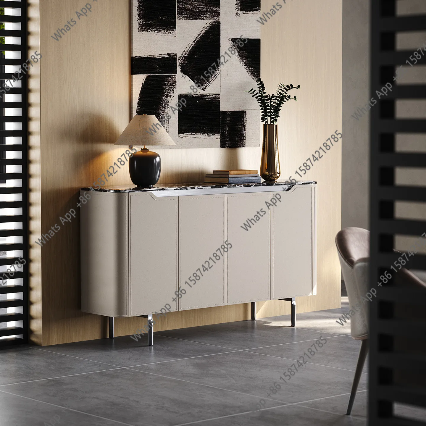 

high-end dining side cabinet, living room against the wall solid wood locker, saddle leather minimalist entrance cabinet