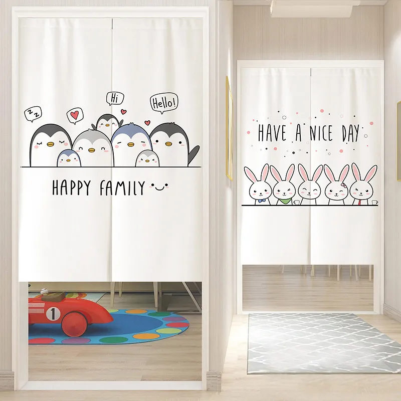 VIKAMA – rideau de porte avec motif de famille de pingouins, imprimé animalier, rideau d'intimité, cloison d'entrée pour chambre d'enfant, décoration de la maison