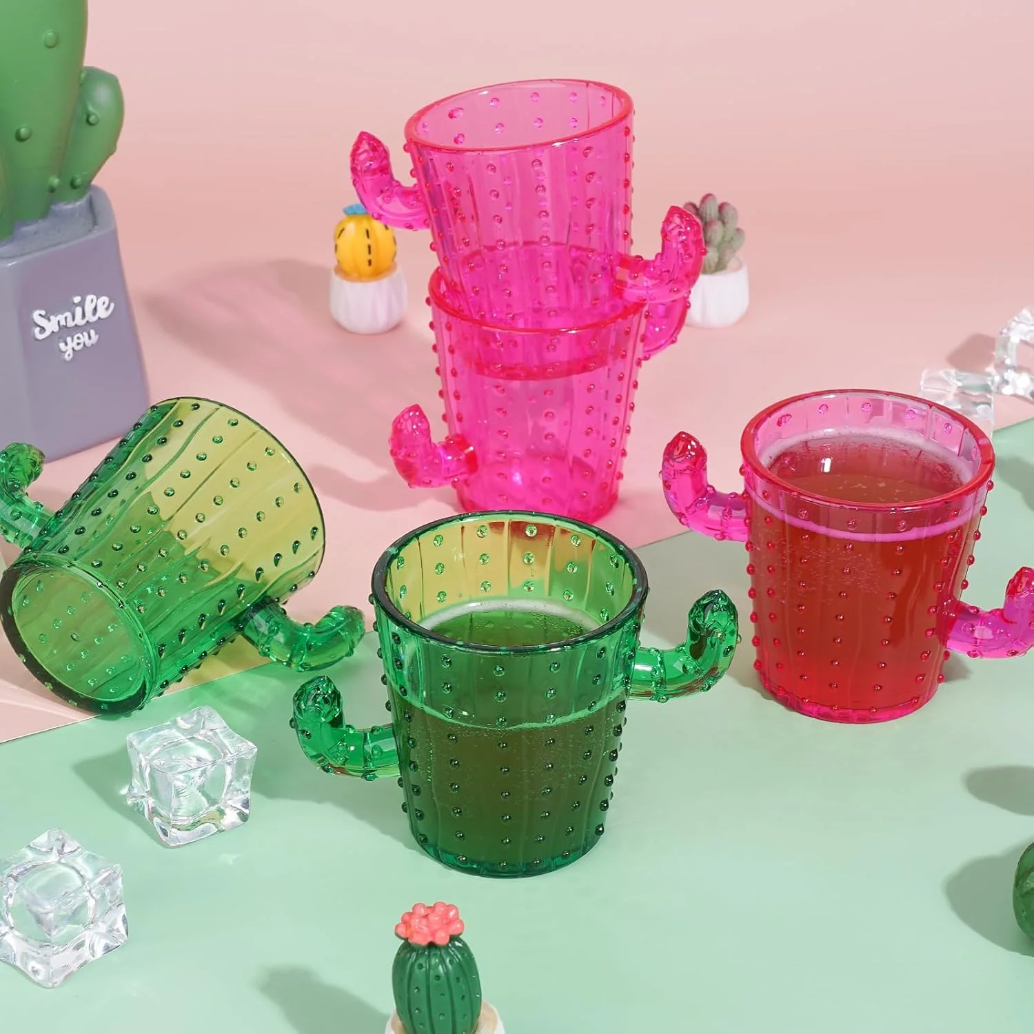 Kaktus-Schnapsgläser aus Kunststoff – Grüne Tequila-Becher für Cinco De Mayo, Junggesellinnenabschiede und Western-Fiern-Themenpartys – Detail 5