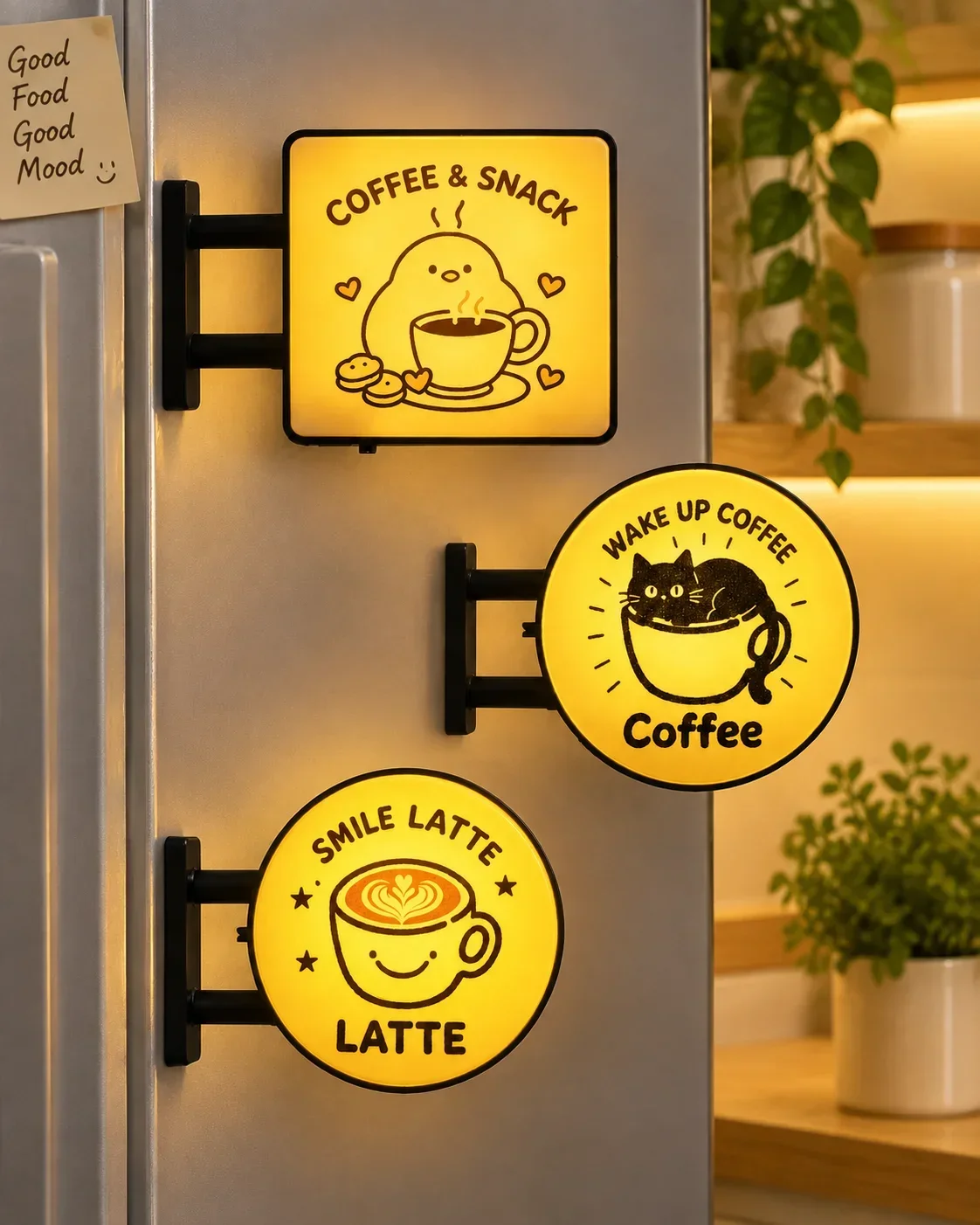 Cat Coffee Light Up Refrigerator Magnet Magnetic Mini Light Box Sign Decorative Night Light For Coffee Machine