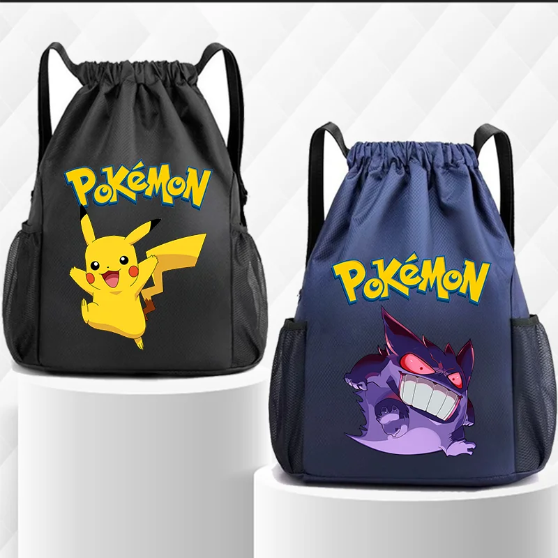 Sport-Fitness-Rucksack Pokémon Schulranzen Cartoon Kordelzug-Süßigkeitentasche Anime Tagesrucksack Basketball-Tasche Geschenk Schwarz Blau Rot