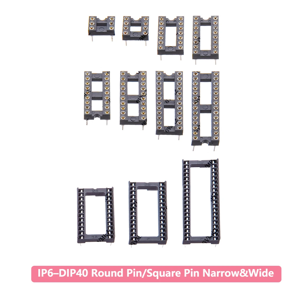 10PCS DIP IC Socket Adapter Assorted Sizes DIP6–DIP40 Square Pin / Round Pin Wide & Narrow Type for PCB DIY Electronics