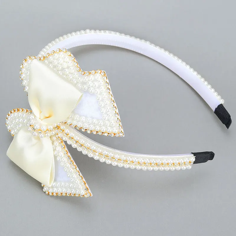 Elegant Pearl Butterfly Hairbands Fashion Rhinestone Bow Headband Ribbon Hair Hoop Headwear Girls Hair Accessories
