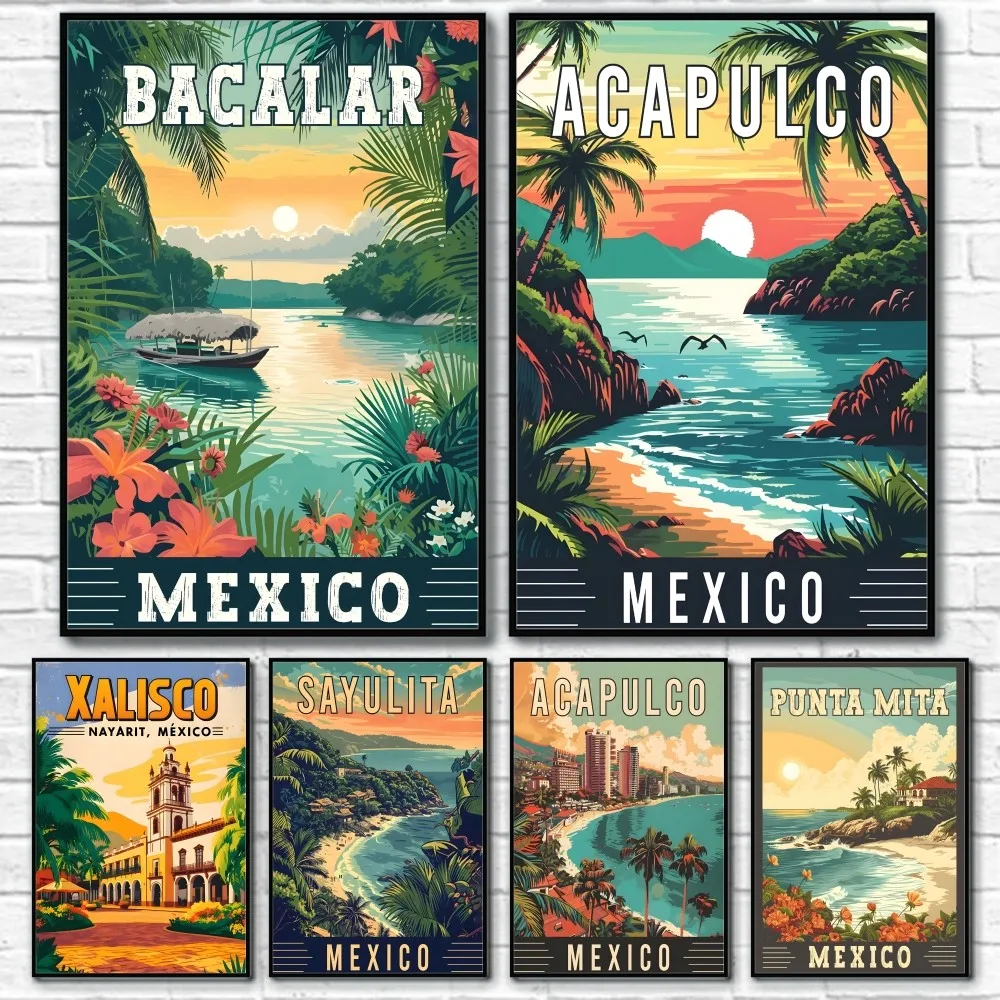 

Vintage Mexican Landscapes Poster Sticky Wall Art Printing Waterproof Home Living Bed Room Bar Aesthetic Decor