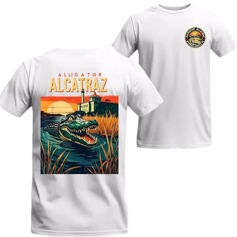

Футболка из кожи аллигатора Alcatraz, мужская винтажная футболка с рисунком, забавные топы с принтом крокодила в стиле ретро, юмористический подарок для приключений на открытом воздухе