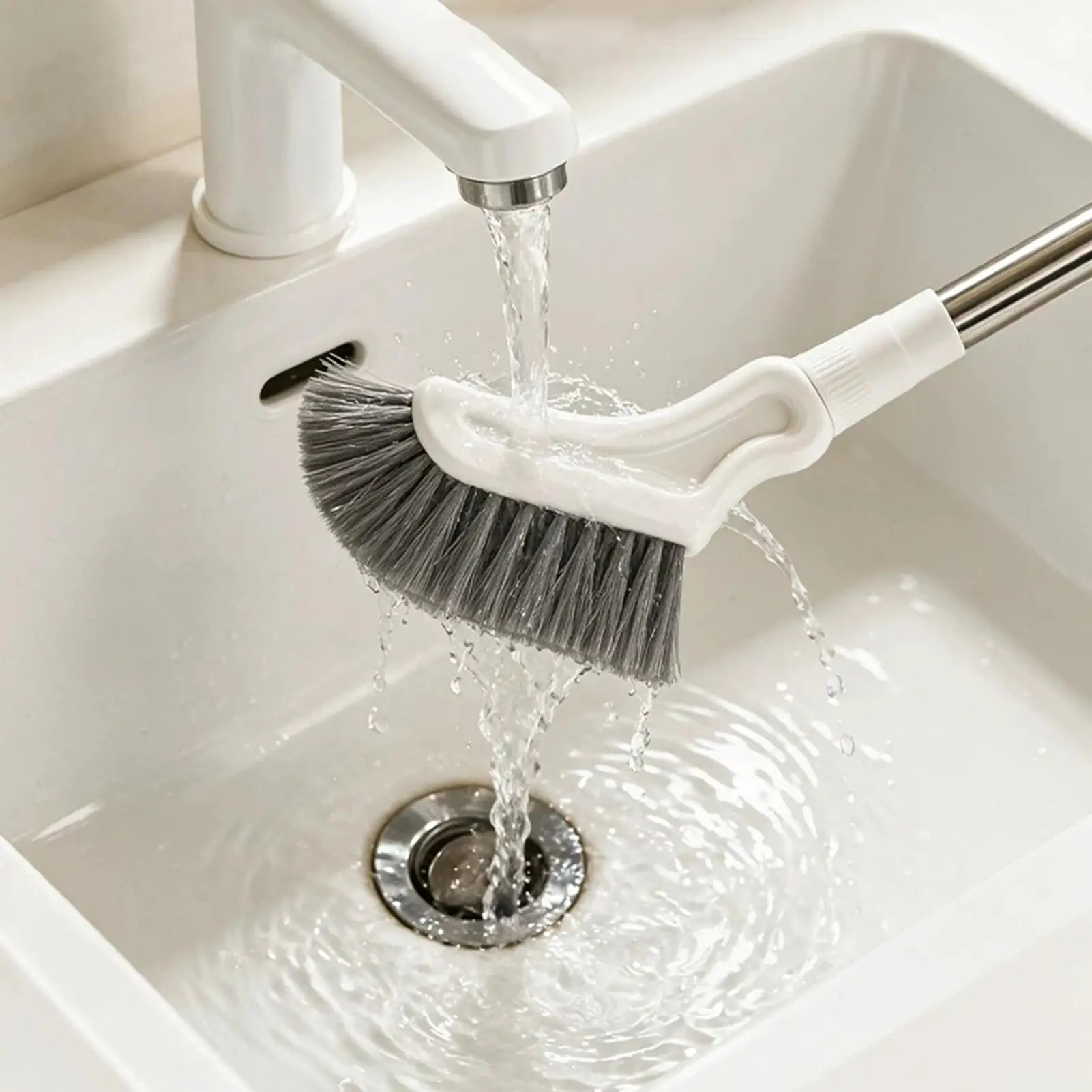Floor Scrub Brush Telescopic Long Handle Narrow Head Elastic Bristles Adjustable Scrubber for Wall Deck Kitchen Bathtub Tile