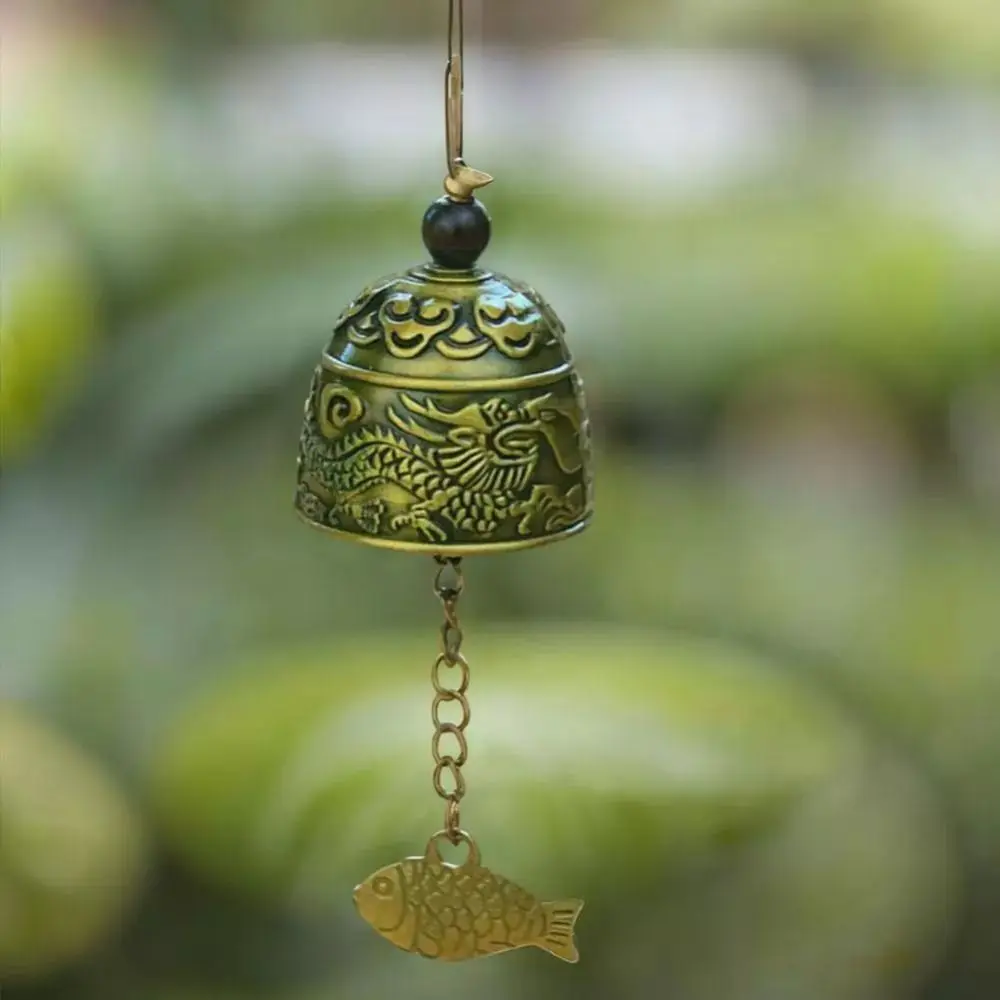 New Auspicious Wind Chime Dragon and Fish Patterned Creative Temple Wind Bell Handmade Pendant Retro Wall Hanging Bell