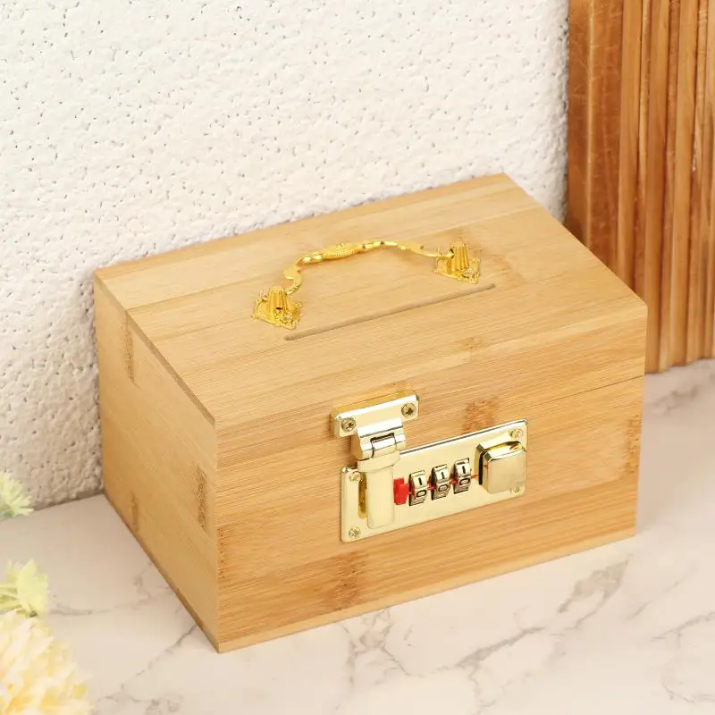 New Wooden Combination Lock Piggy Bank Adult Treasure Box Savings Box Decorative Secure Lock Home Storage Gadget Safe Anti-Theft