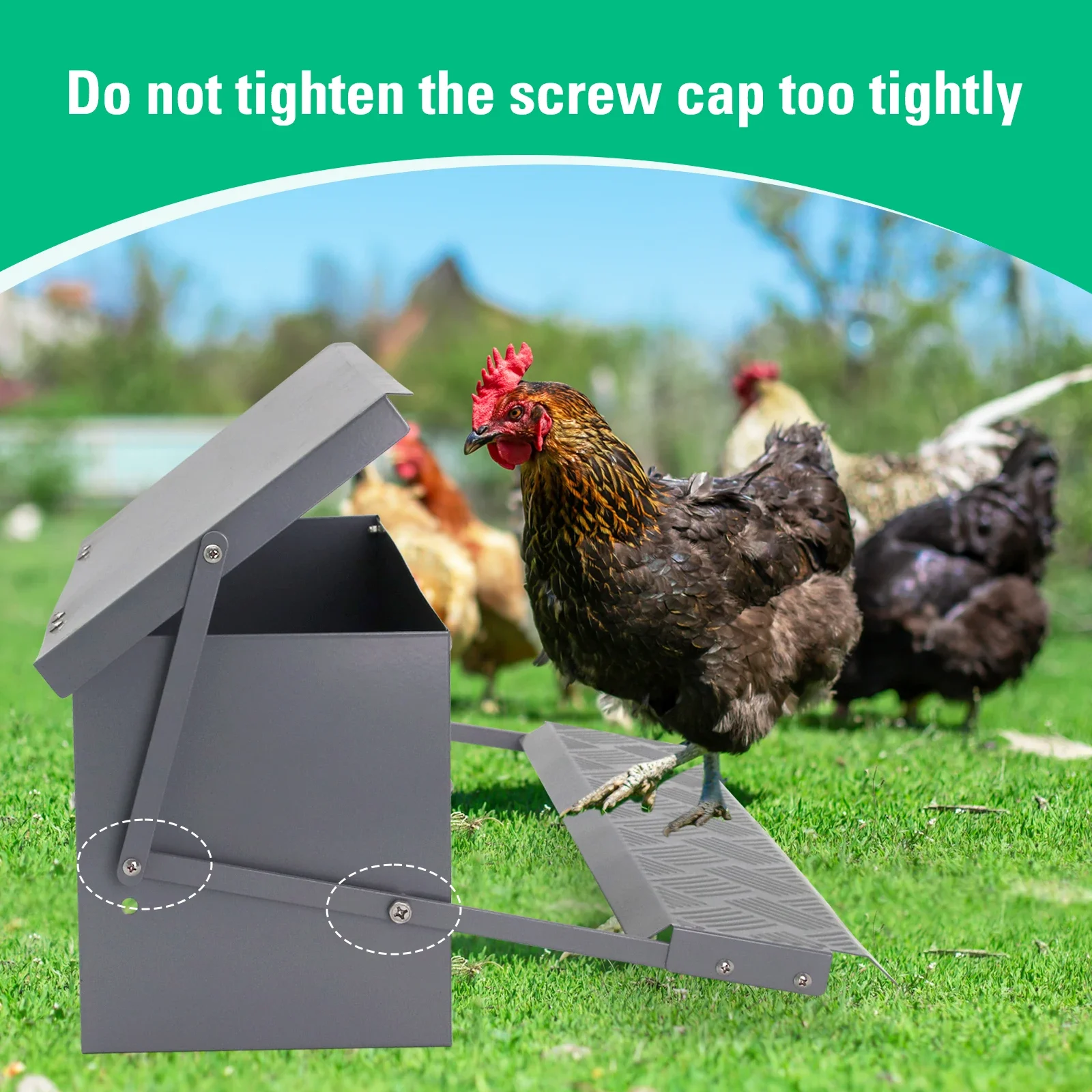 Chicken Feeder Poultry Treadle Iron Spray Paint Trough for Rooster Pheasant Chicken Outdoor Coop Rat Proof with Weatherproof Lid - view 4