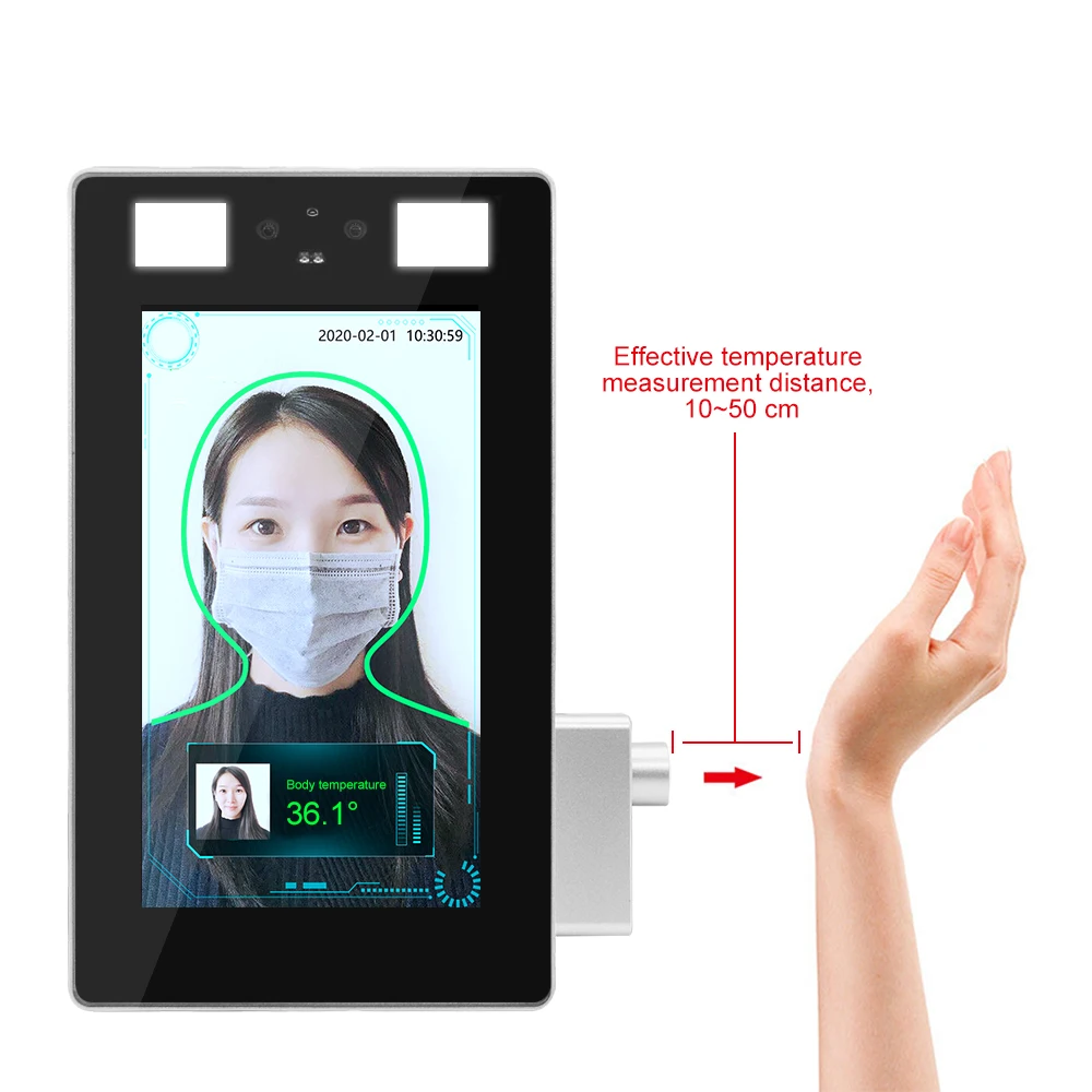 7 inch non touch face recognition ir sensor wrist temperature measurements fever alarm thermal cameras