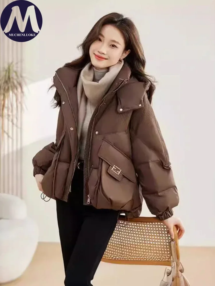 Ropa de algodón para mujer, Parkas cortas con capucha de manga larga a la moda coreana, Parkas cálidas holgadas e gruesas informales, abrigos
