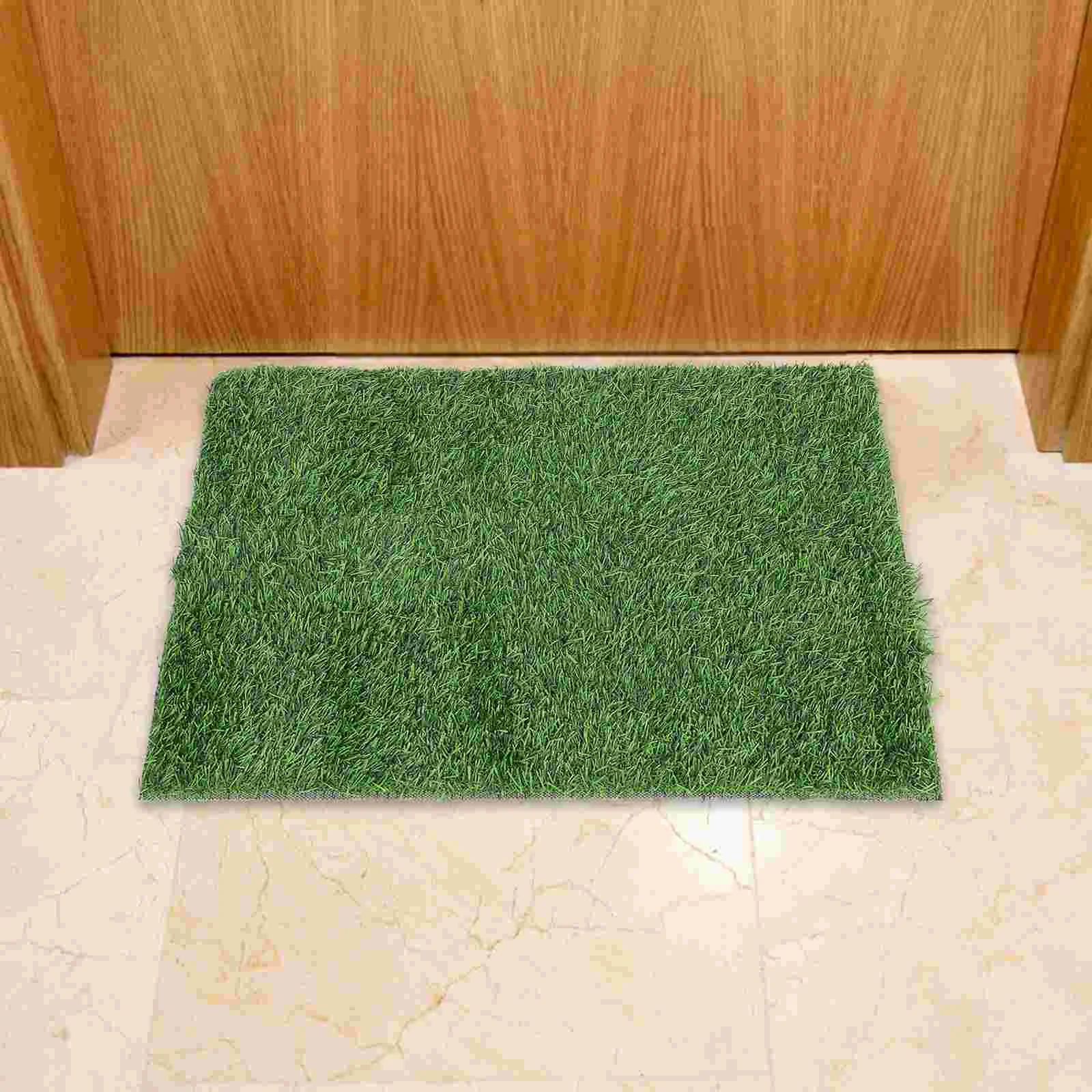 outside Green Outdoor Rug Mats Front Artificial Turf Floor Realistic Grass Carpet Rubber Indoor