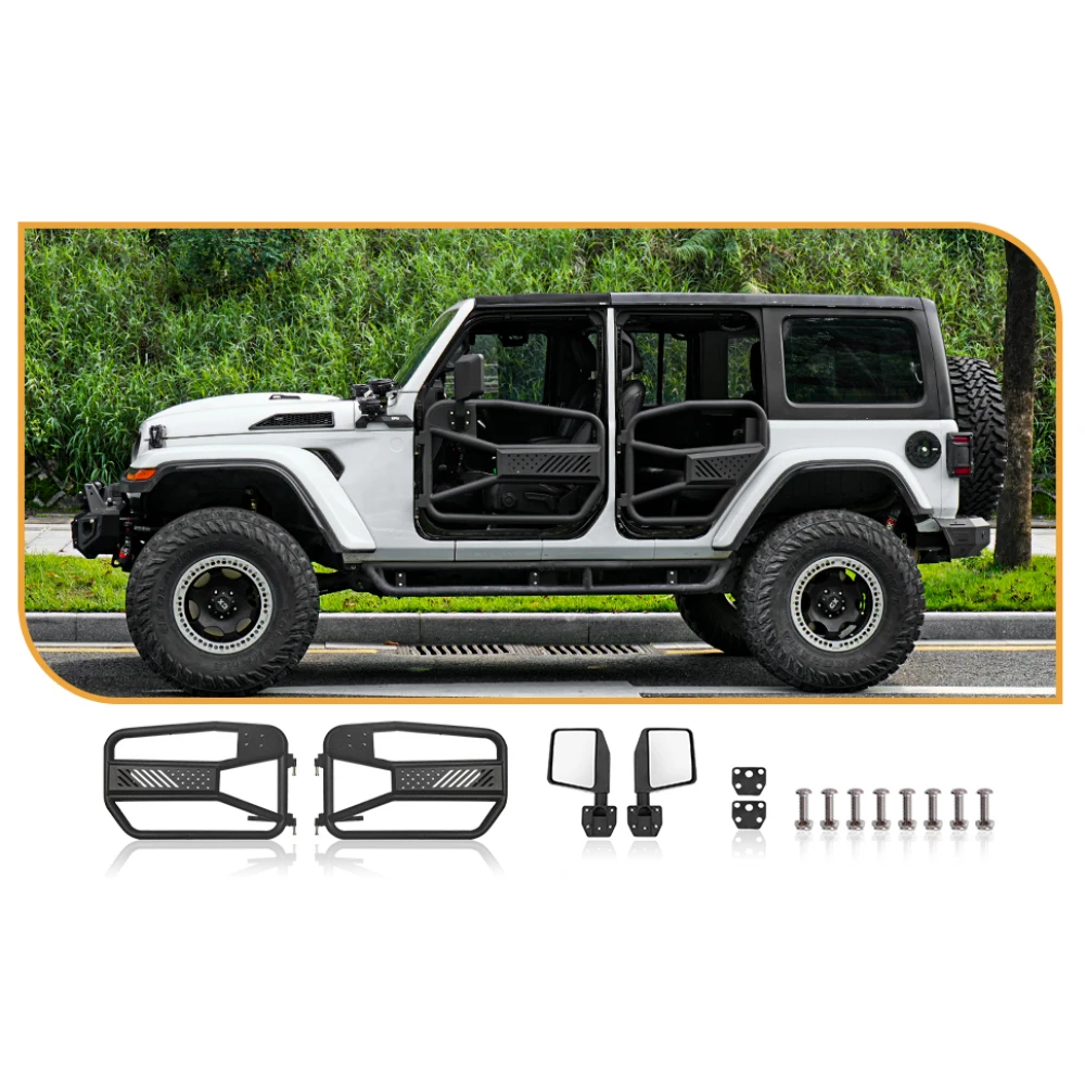 

Tubular Half Doors with Side Mirror for 2018-2024 Jeep Wrangler JL 2 Doors Front Off Road