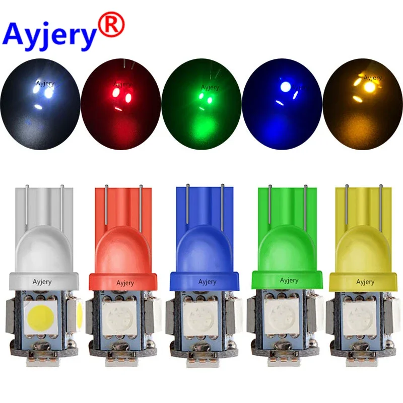 AYJERY 1000 PCS T10 194 168 W5W 5050 5 SMD 5LEDs LED Light Clearance Light Car Reading Lamps White Blue Yellow Red Led 12V Light