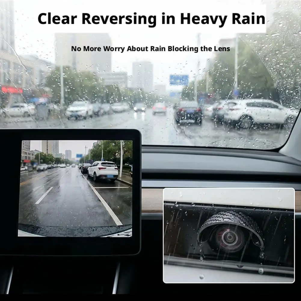 Universal Reversing Camera Rain Shield Soft Silicone Style Waterproof Dustproof Lens Protector with Carbon Fiber Texture