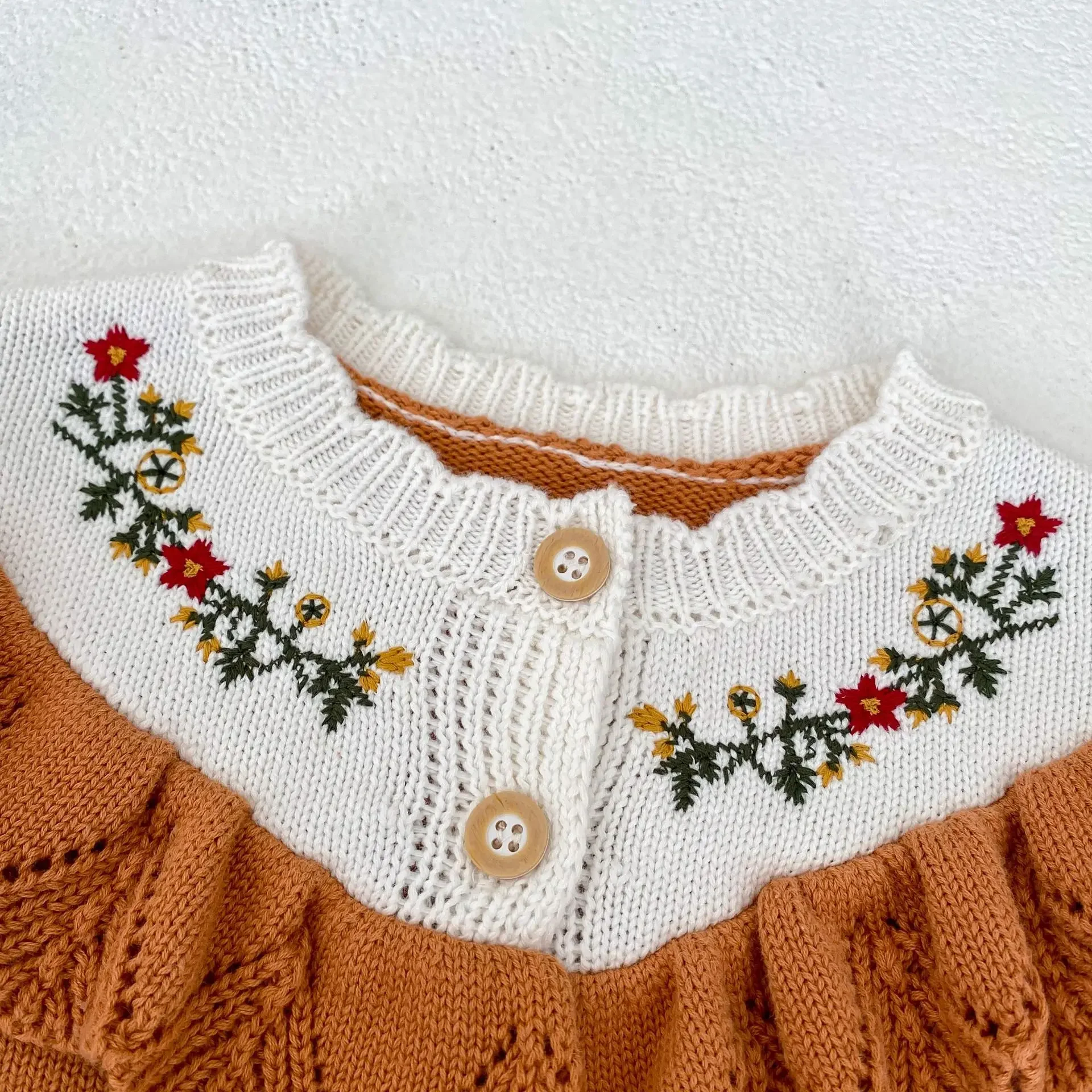 2024 New Autumn Ruffle Baby Sweaters Girls Embroidery Flower Cardigan Knitted Jacket Fashion Kid Cotton Coat Children Clothes