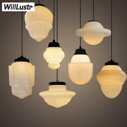White Glass Pendant Lamp Art Deco Suspension Light Hotel Store Cafe Dinning Room PARISIAN ECOLE Milk Hanging Ceiling Chandelier