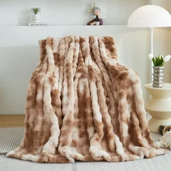 Imitation Rabbit Fur Comfortable Warm Winter Throw Blanket Fluffy Plush Bed Plaid for Thicken Sofa Bedspread Christmas Gifts