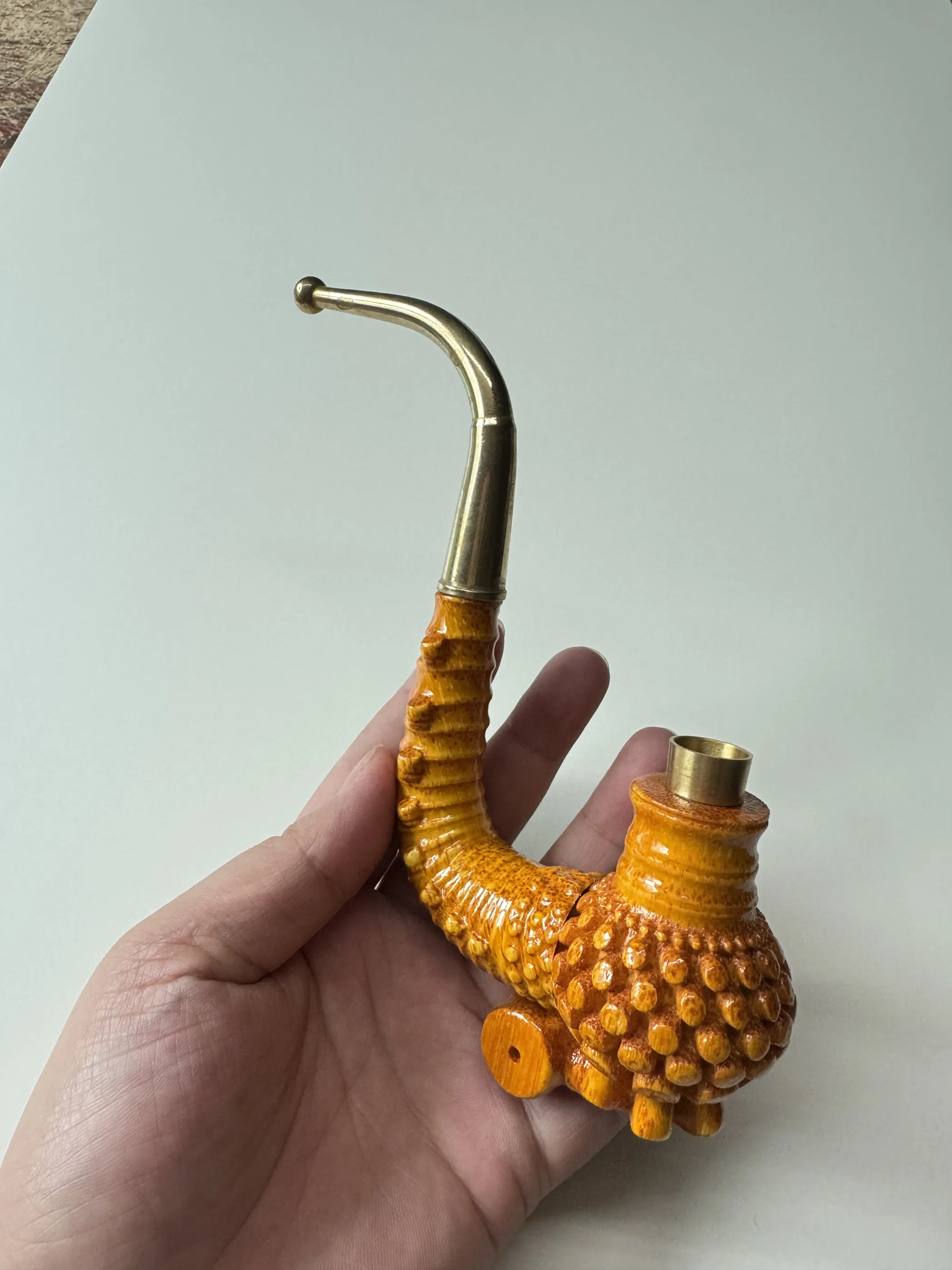 Guizhou Solid Bamboo Carving Imitation a Curved Old-Fashioned Pipe 18cm Long Three-Purpose Fire Mouth Elderly Gift