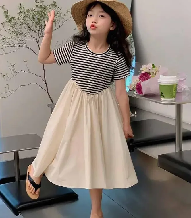 

New Summer Girls' Dress Stripe Casual Short Sleeve Party Princess Dress Children'S Baby Kids Girls Clothing