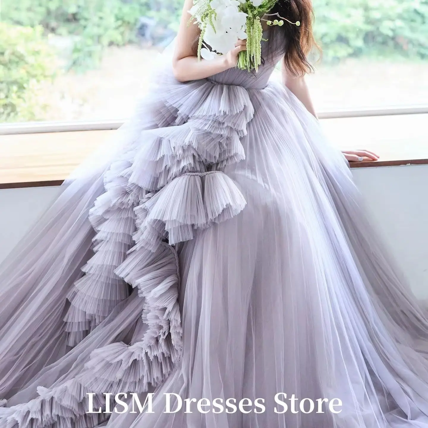 LISM Purple Sweetheart A-Line Korea Evening Dresses Customized Silk Tulle Prom Dresses Photo Shoot 저녁 드레스 Corsets Back