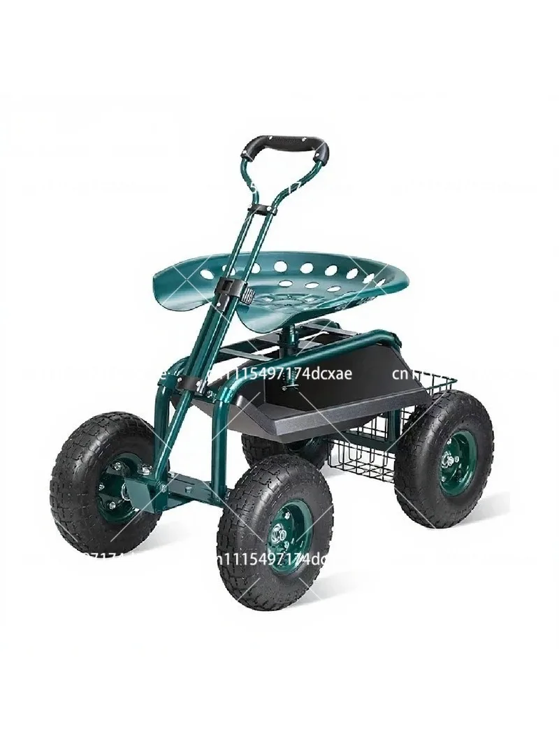 Garden Lawn Mower with Seat 4 Wheel Rotating Telescopic Handle Flexible Mobility for Yard Work